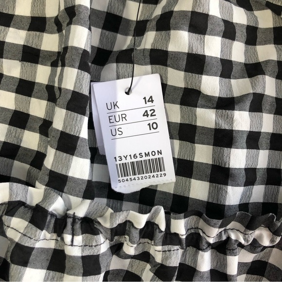 Topshop black and white gingham flute sleeve cropped top size - Picture 2 of 13